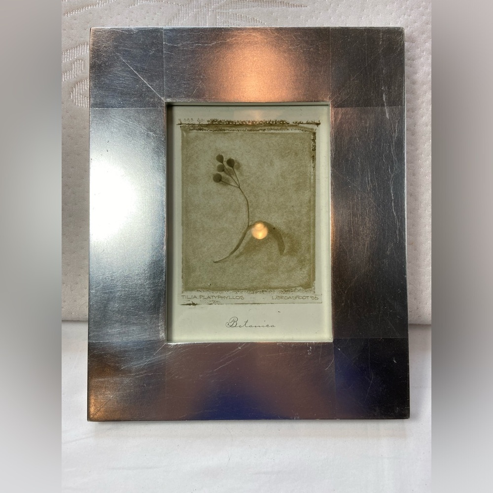 Silver Leaf Frame fits 5” x 7” art, outside dimension 11 x 8.5”